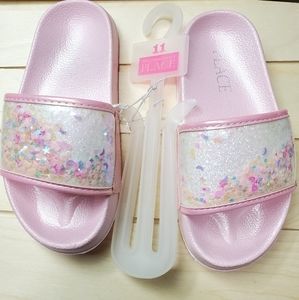 The Childrens Place Pink Glitter Slip On Slippers